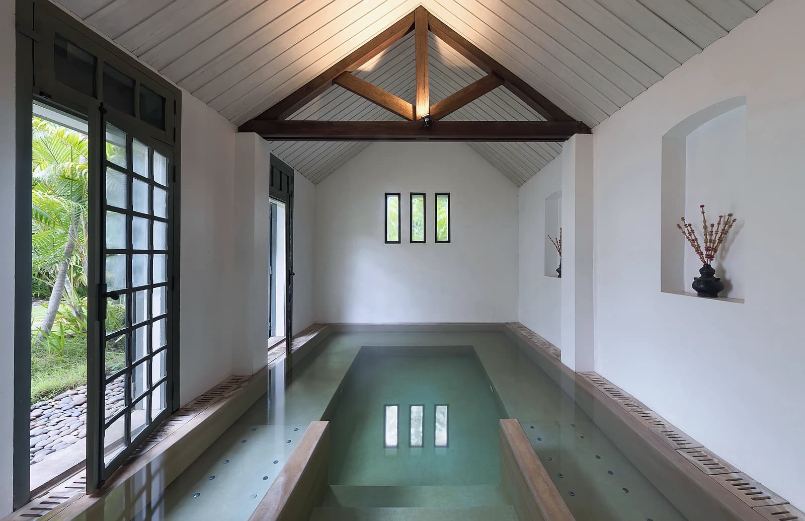 Luxury spa relaxation pool with warm ambient lighting