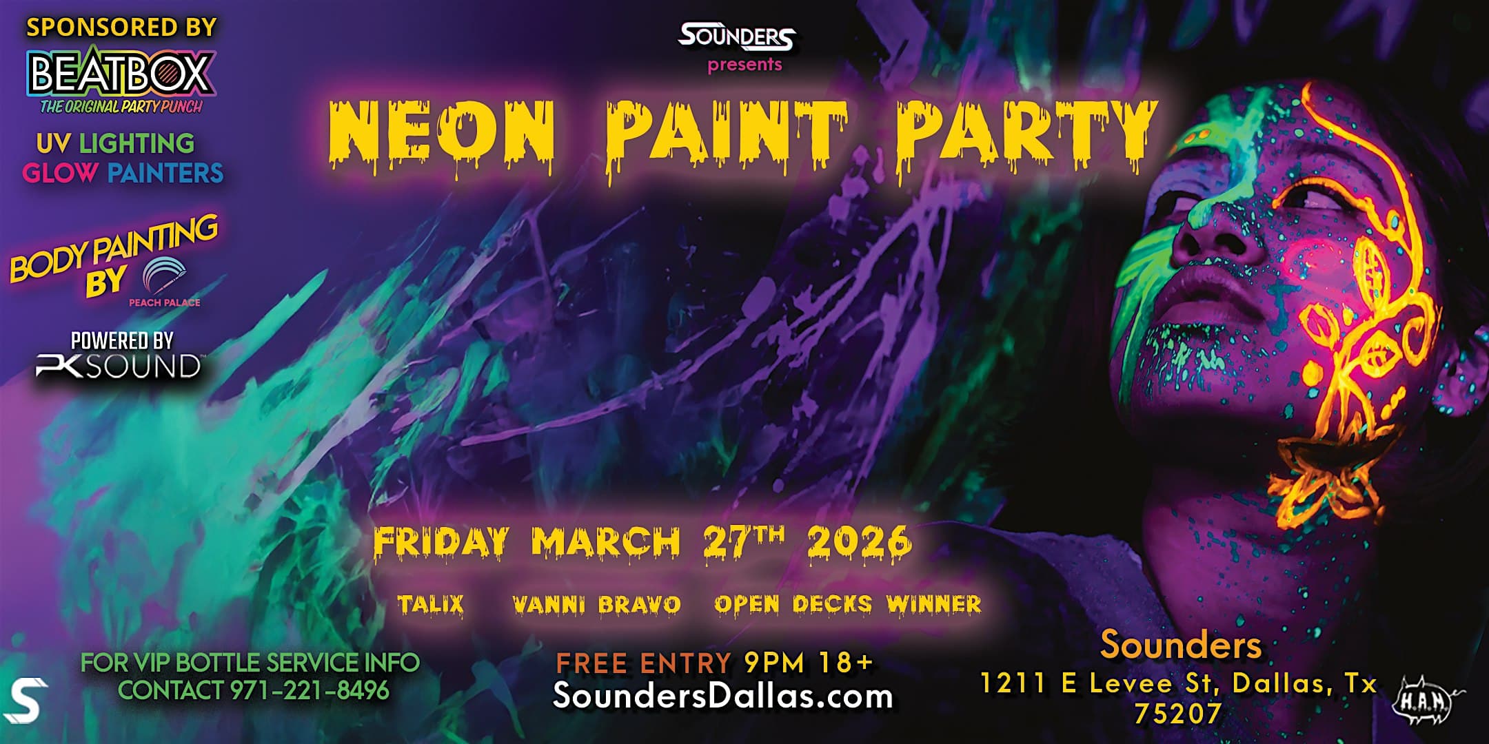 Neon Paint Party - 3/27 Dallas, TX at Sounders